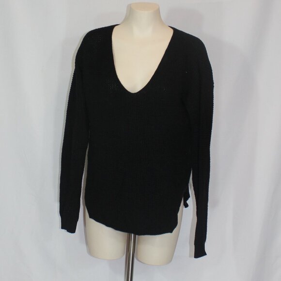 Aritzia Wilfred Free Black Walter Waffle Knit Merino Wool V-neck Sweater Sz S - Picture 2 of 8